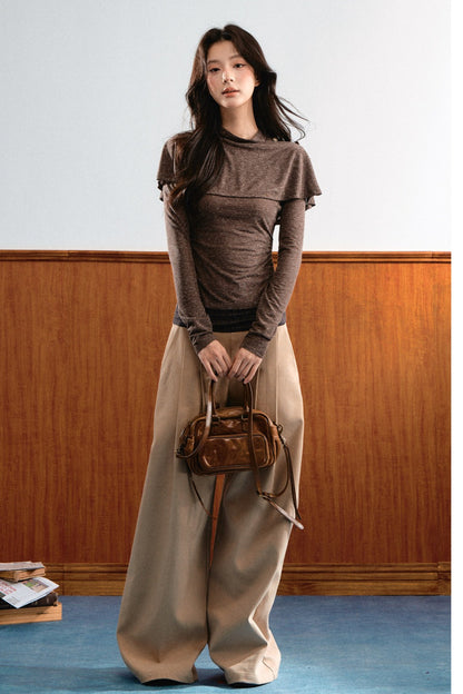 Double-Layer Pleated Knit Sweater