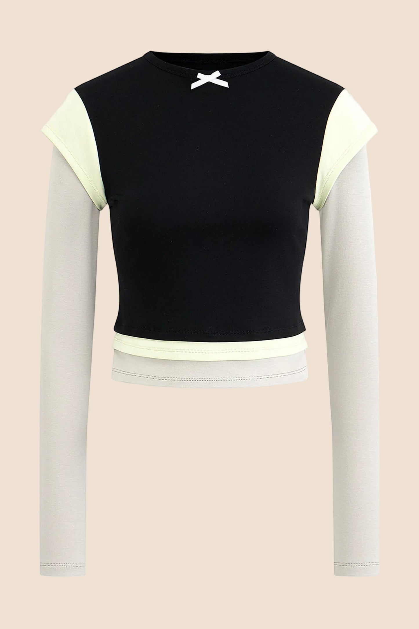 Color-Blocked Bow Long-Sleeve T-shirt