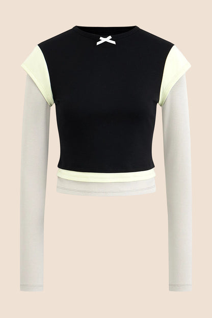 Color-Blocked Bow Long-Sleeve T-shirt