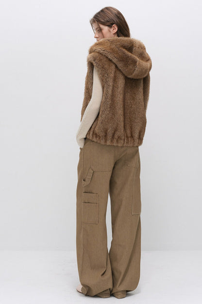 Hooded Faux Fox Fur Vest