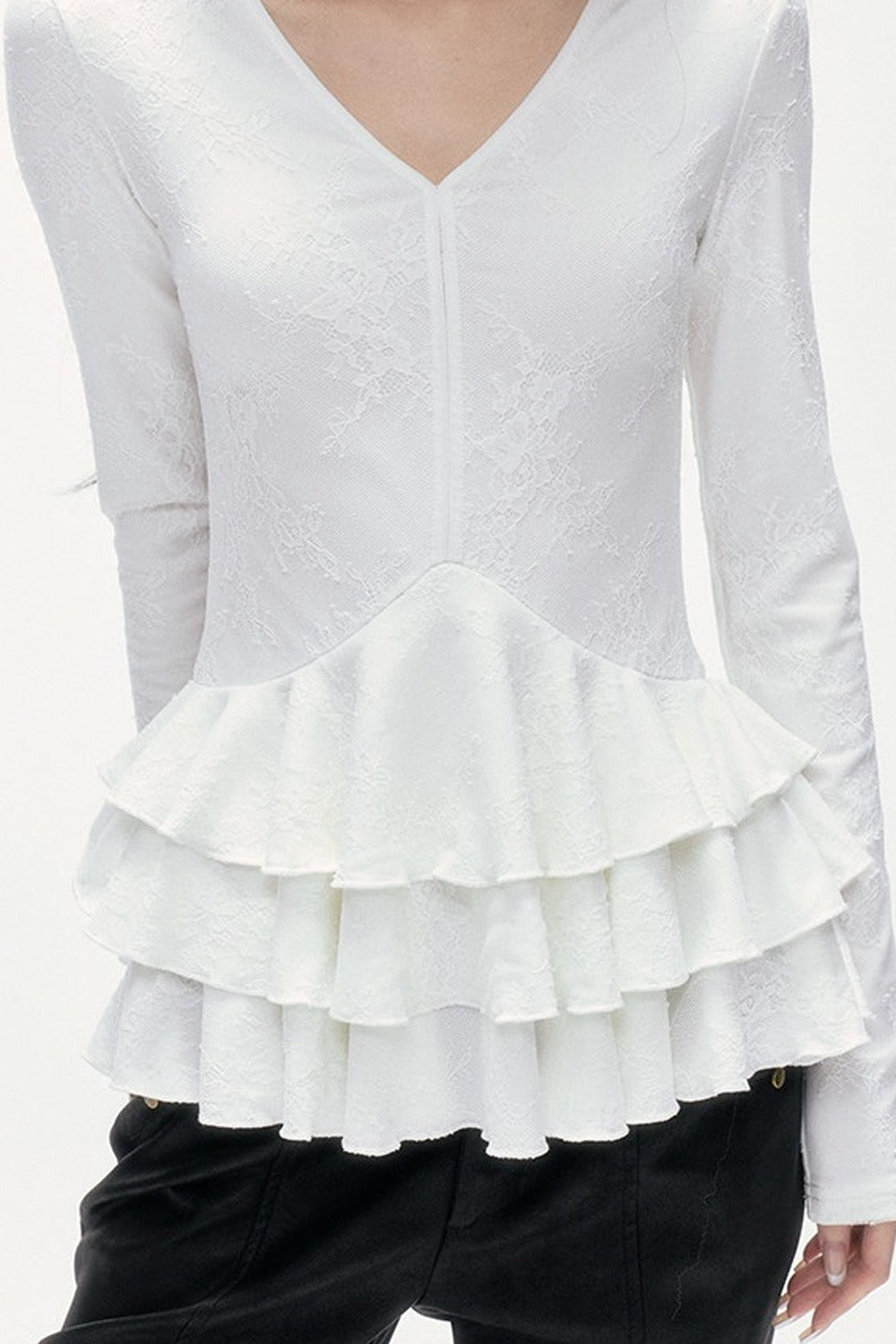 V-Neck Lace Tiered Top