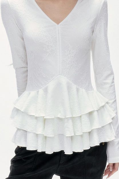 V-Neck Lace Tiered Top