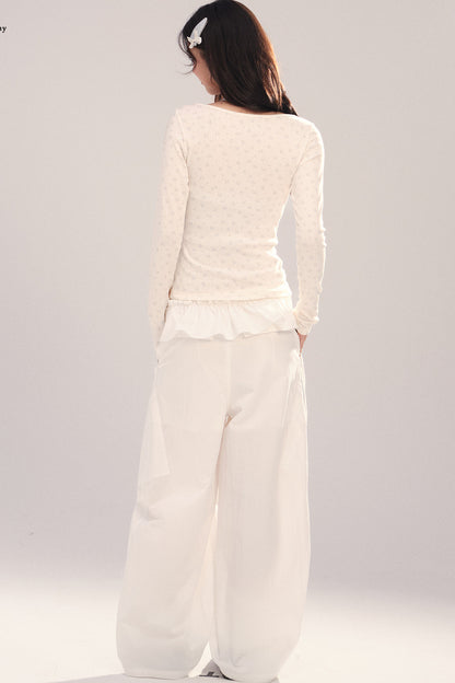 Large U-Neck Floral Long-Sleeve Base T-Shirt Set-Up