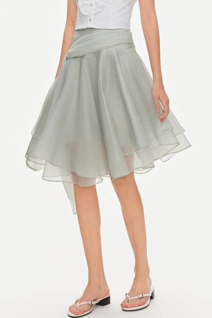 Asymmetrical Tie Waist Sheer Midi Skirt