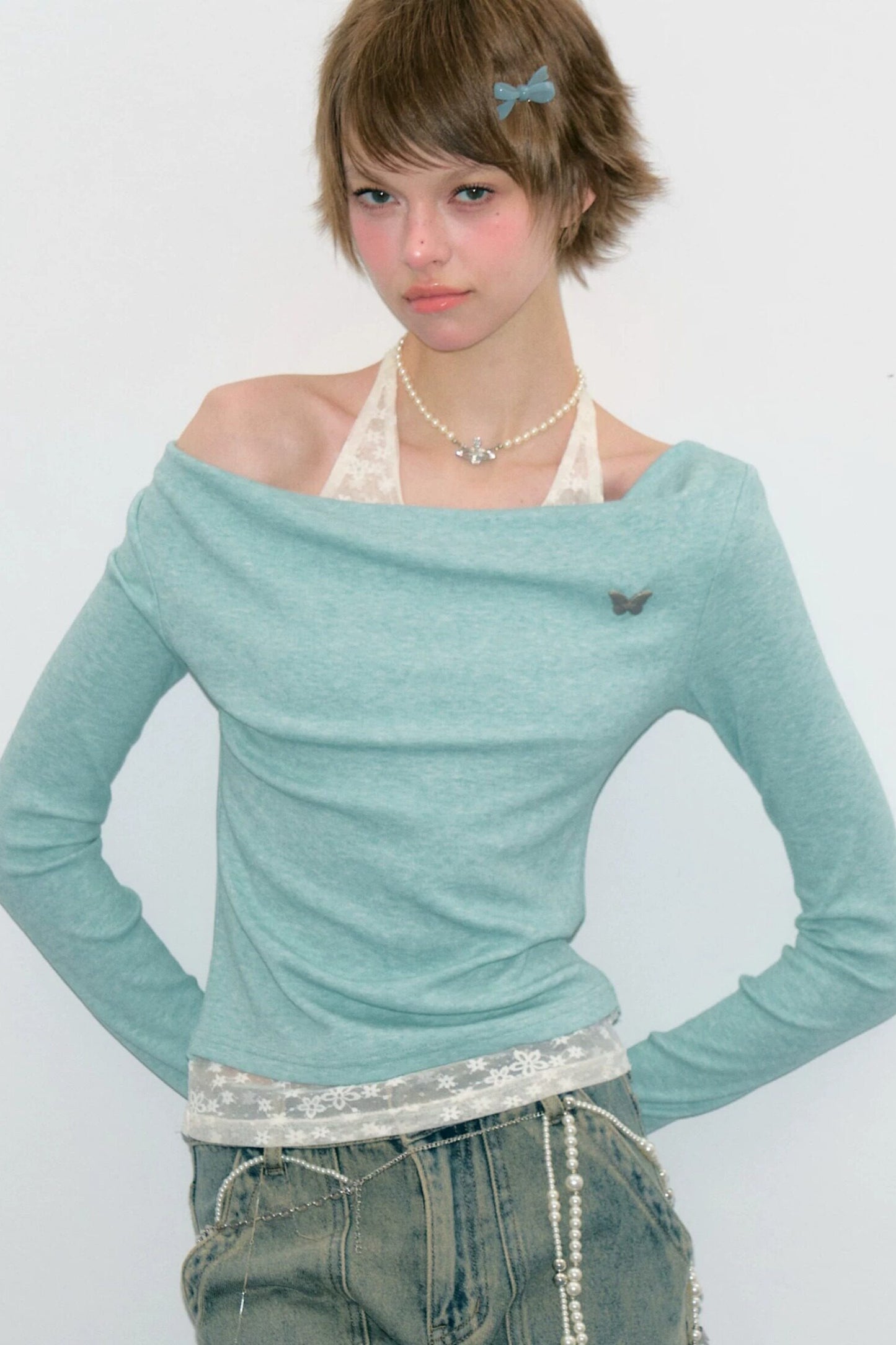 Mist Blue-Green Knitted Top