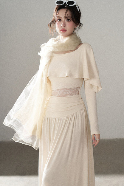 Long-Sleeved Lace Patchwork Dress