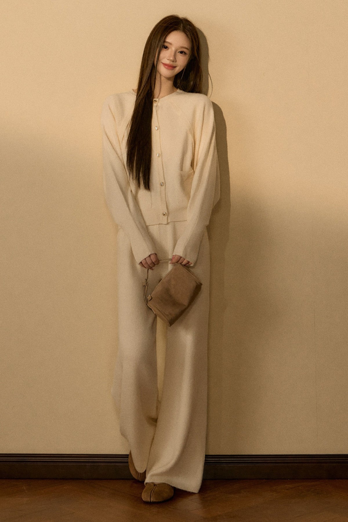 Wool and Cashmere Blend Cardigan and Pants Set-Up