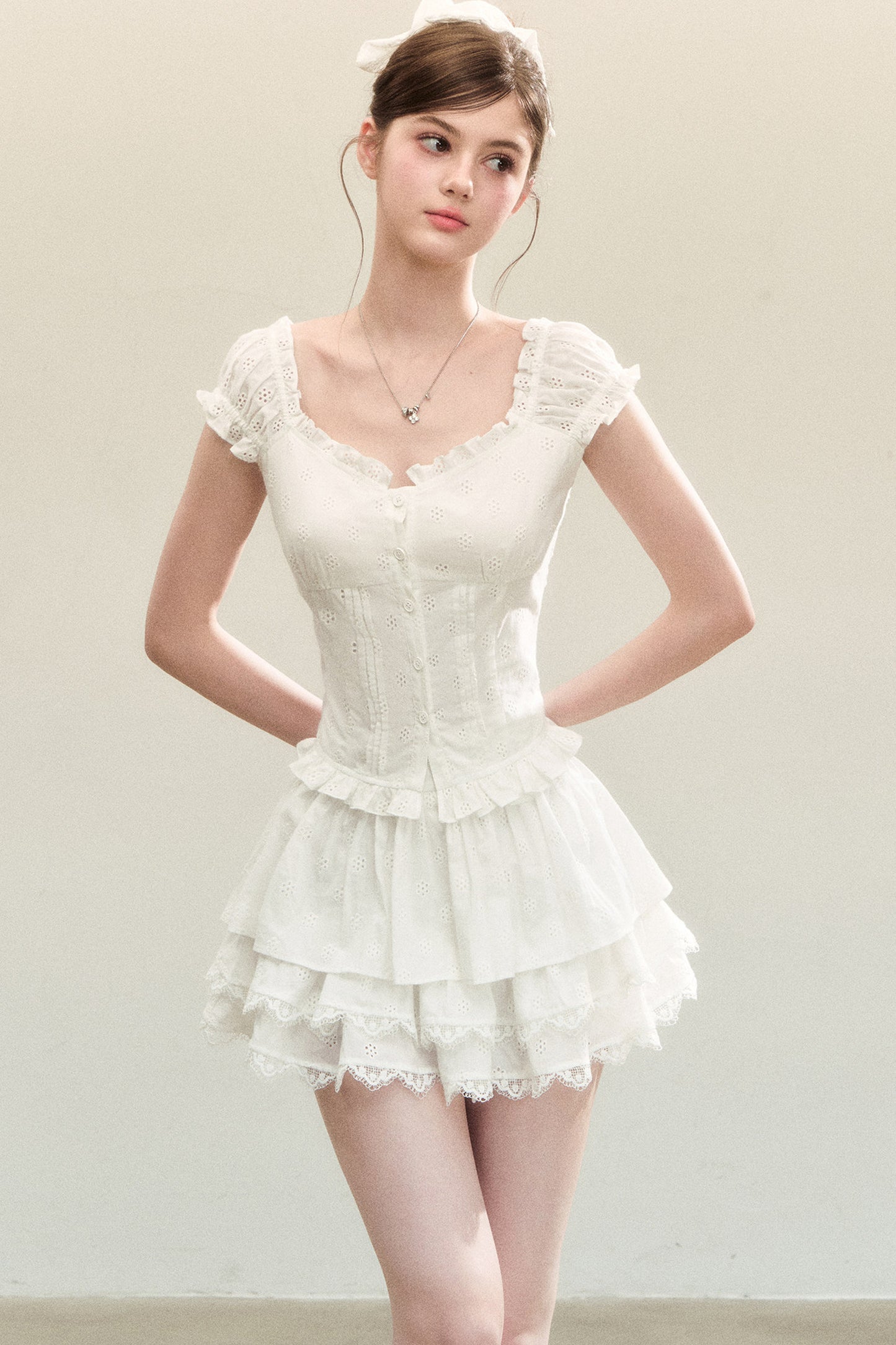 White Ruffled Tank Top and Puffy Cake Skirt Set-Up
