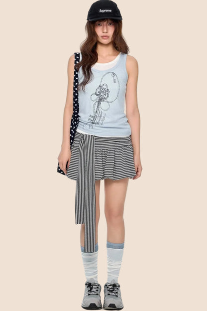 Striped Tie-Wrap A-Line Skirt
