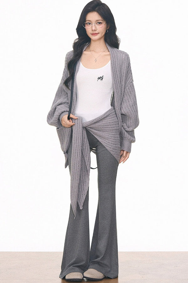 Knit Cardigan and Cuffed Pants Set-Up