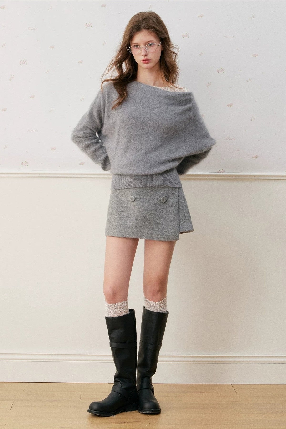 Wool Blend Double-Breasted Asymmetrical Skirt