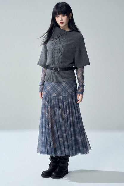 Blue Plaid Long Sleeve Dress Set