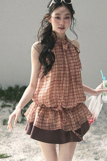 Maple Red Plaid Halter Top