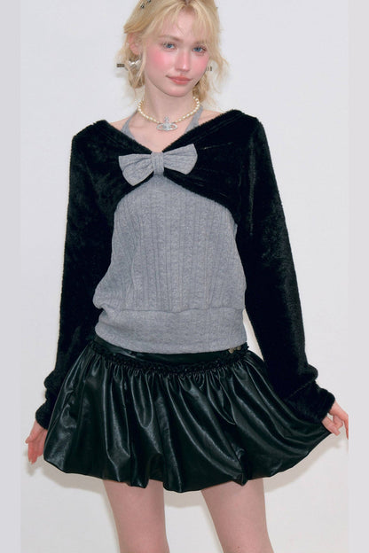 Gray Halter Bow Knit Sweater