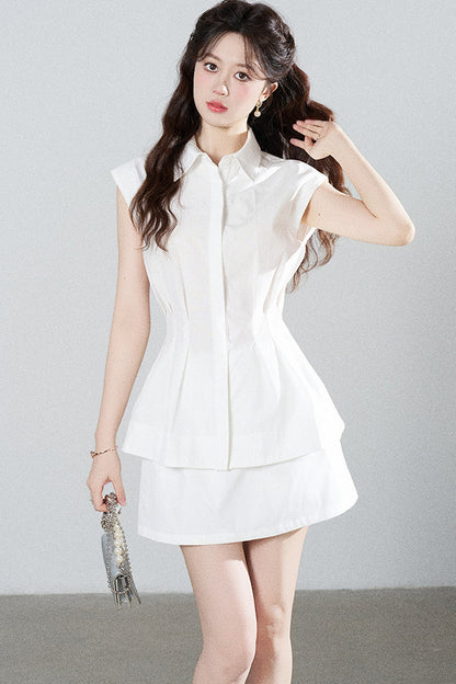 Pleated Shirt and Mini Skirt Set-Up