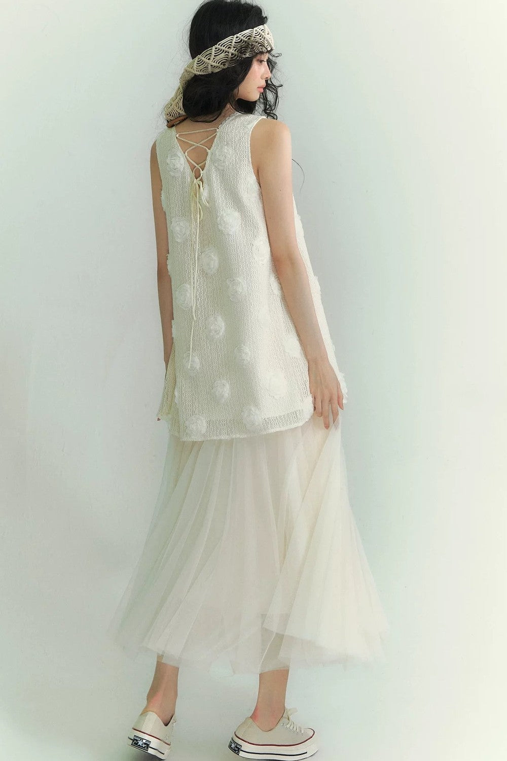 Floral Lace-Up Vest Dress