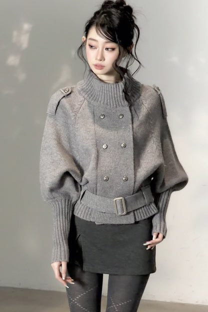 Capejacke mit vertikalem Rippstrick und Fledermausärmeln