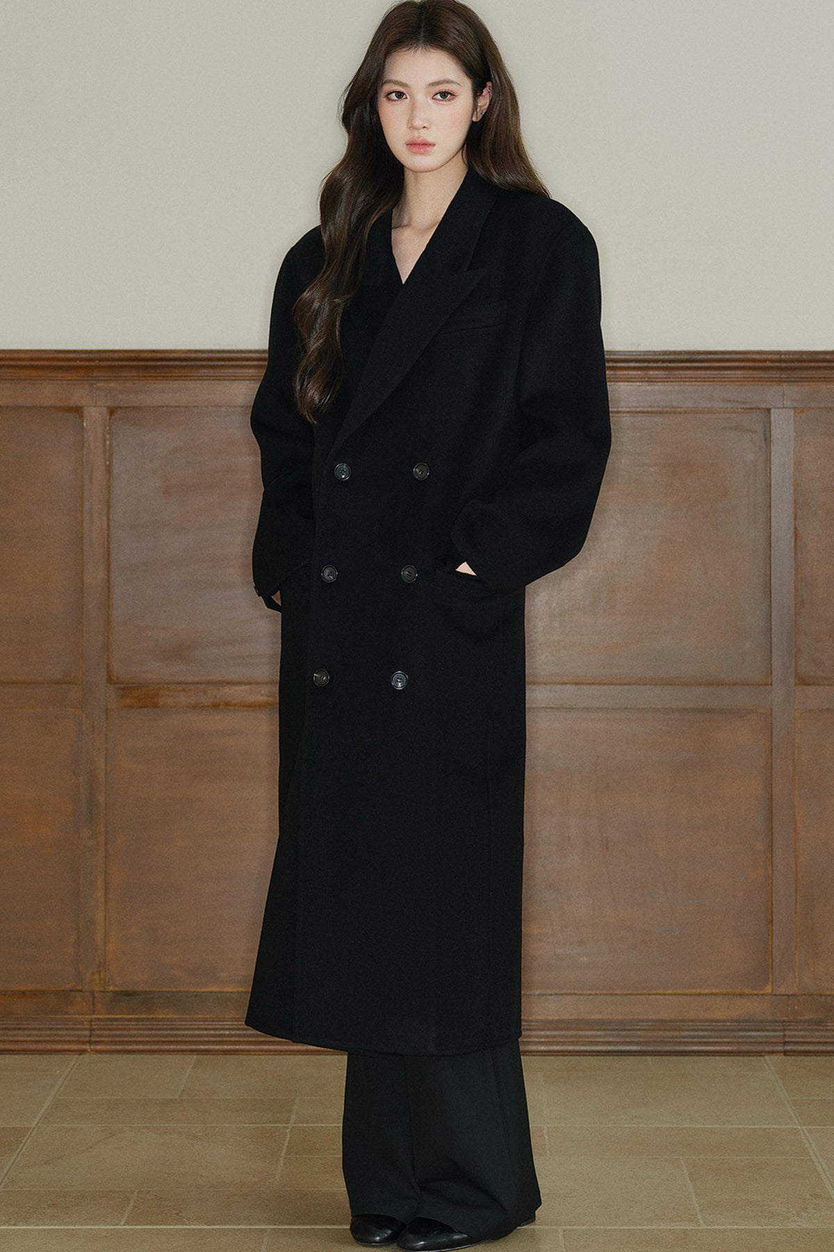 Avenement Long-Sleeve Double-Breasted Wool Coat