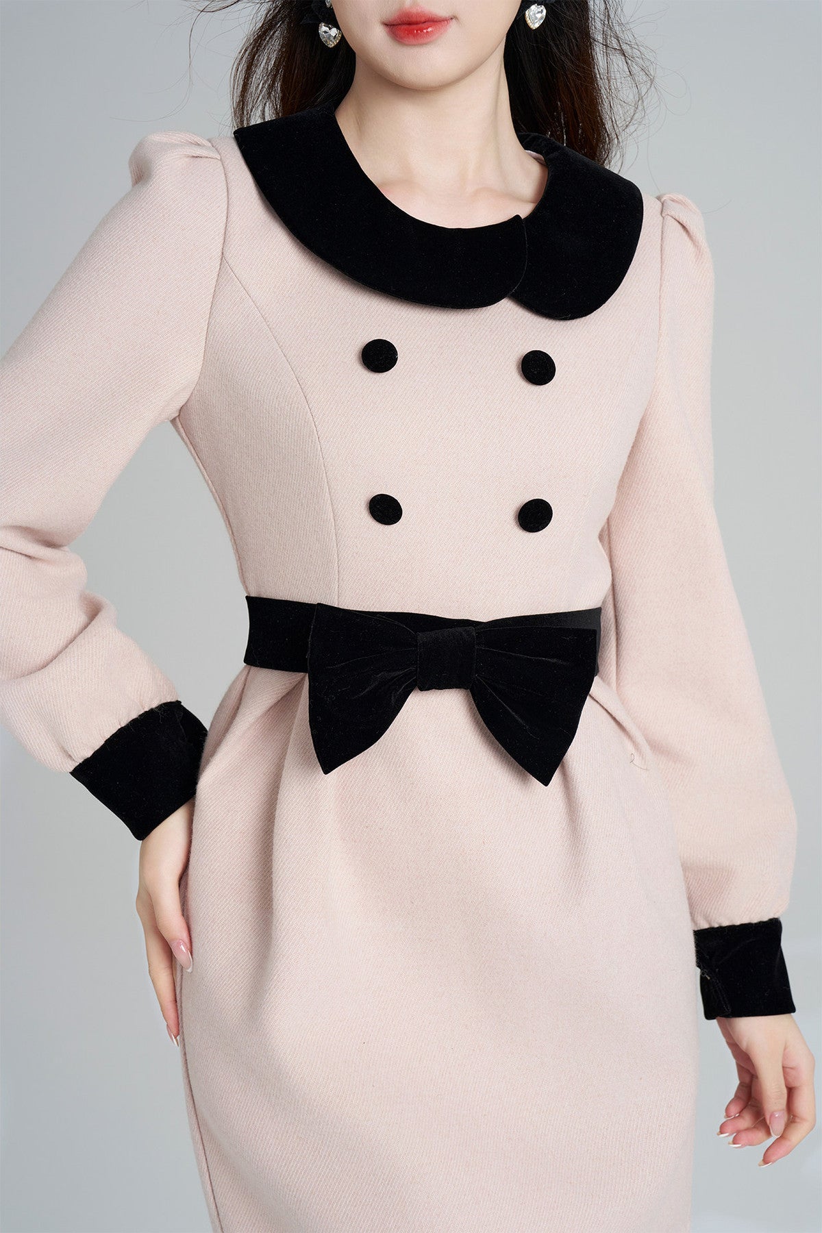 Pink Woolen Cinched Waist Dress
