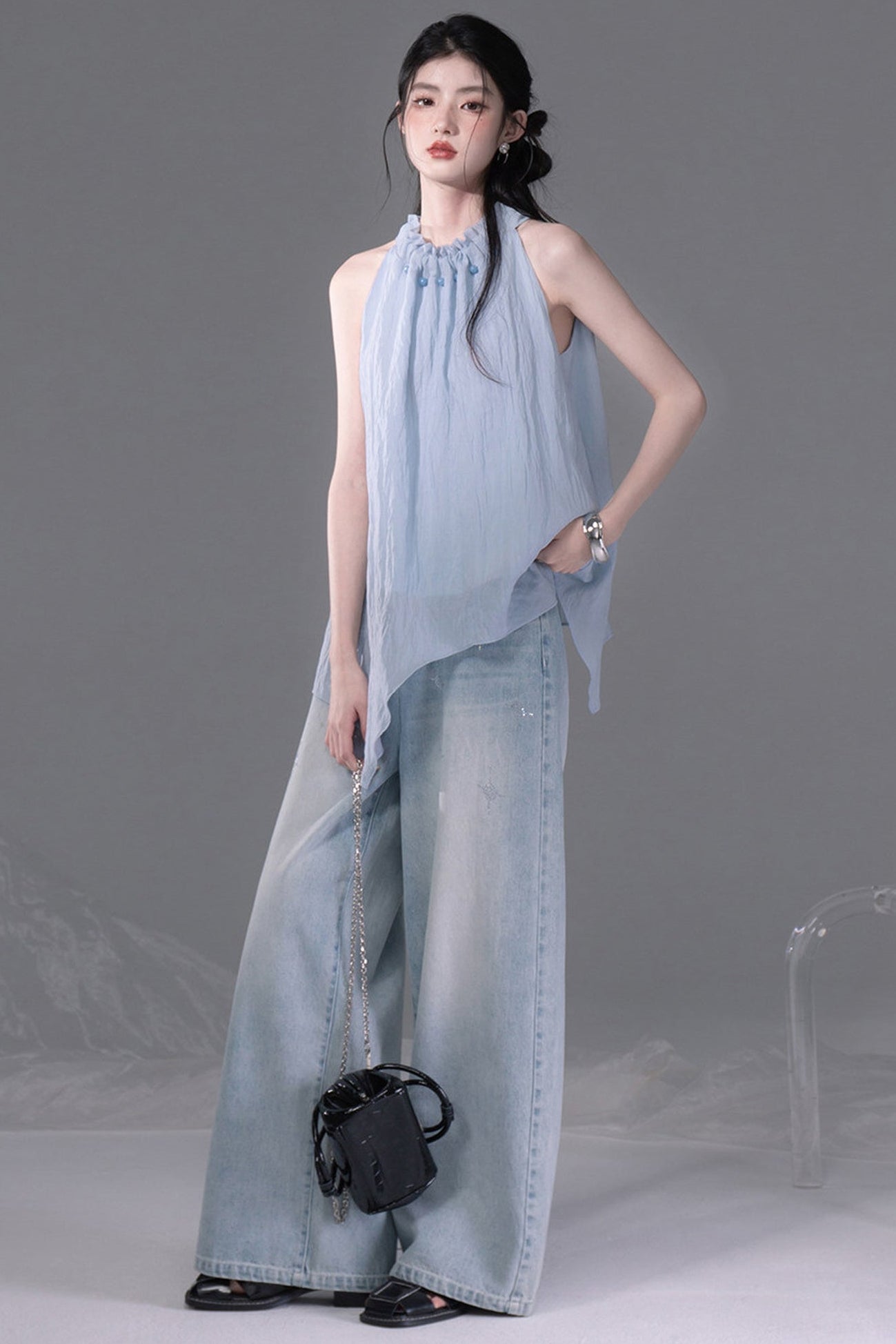 Lyocell Lace-Up Halter Top and Skirt Set