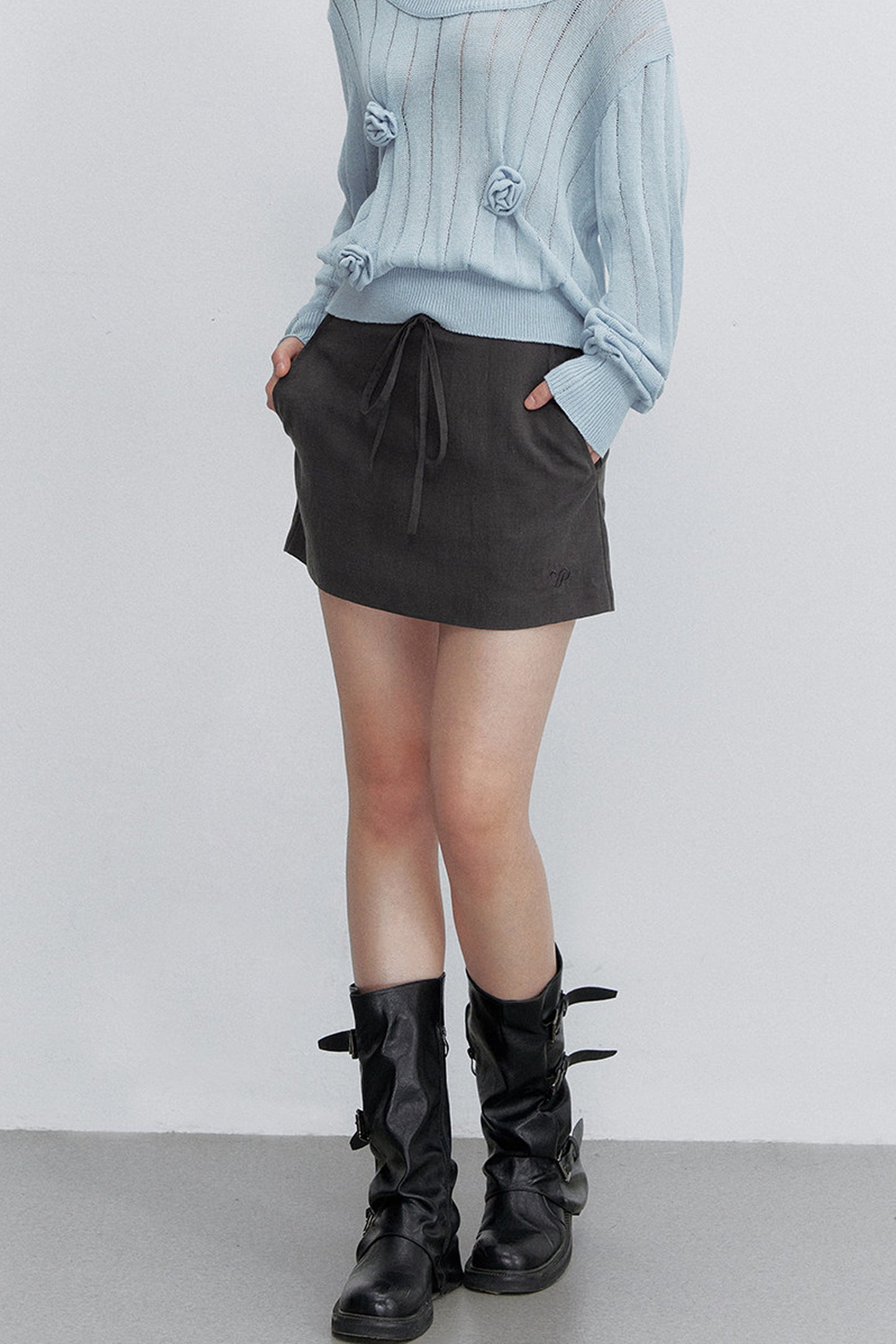 Adjustable Tie Tencel A-Line Skirt