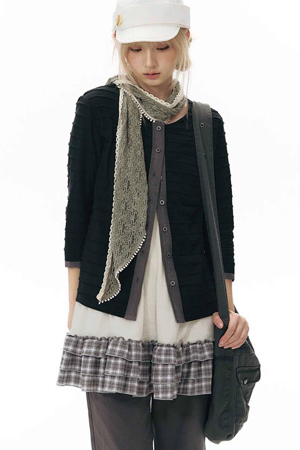 Plaid Ruffle Sleeveless Knit Vest Dress