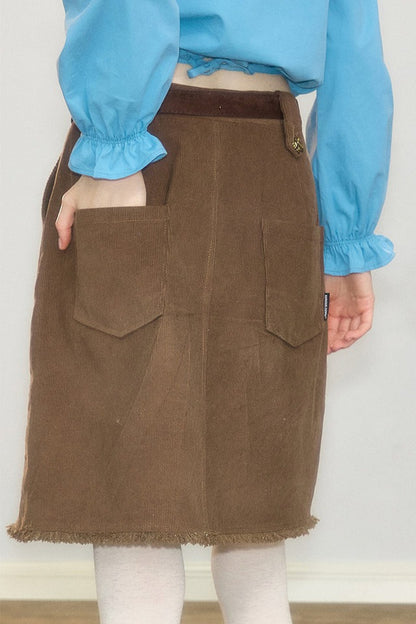 Brown Corduroy Mid-Length Skirt