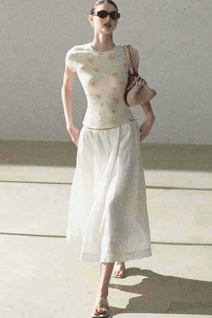 A-Line Lyocell Linen Midi Skirt