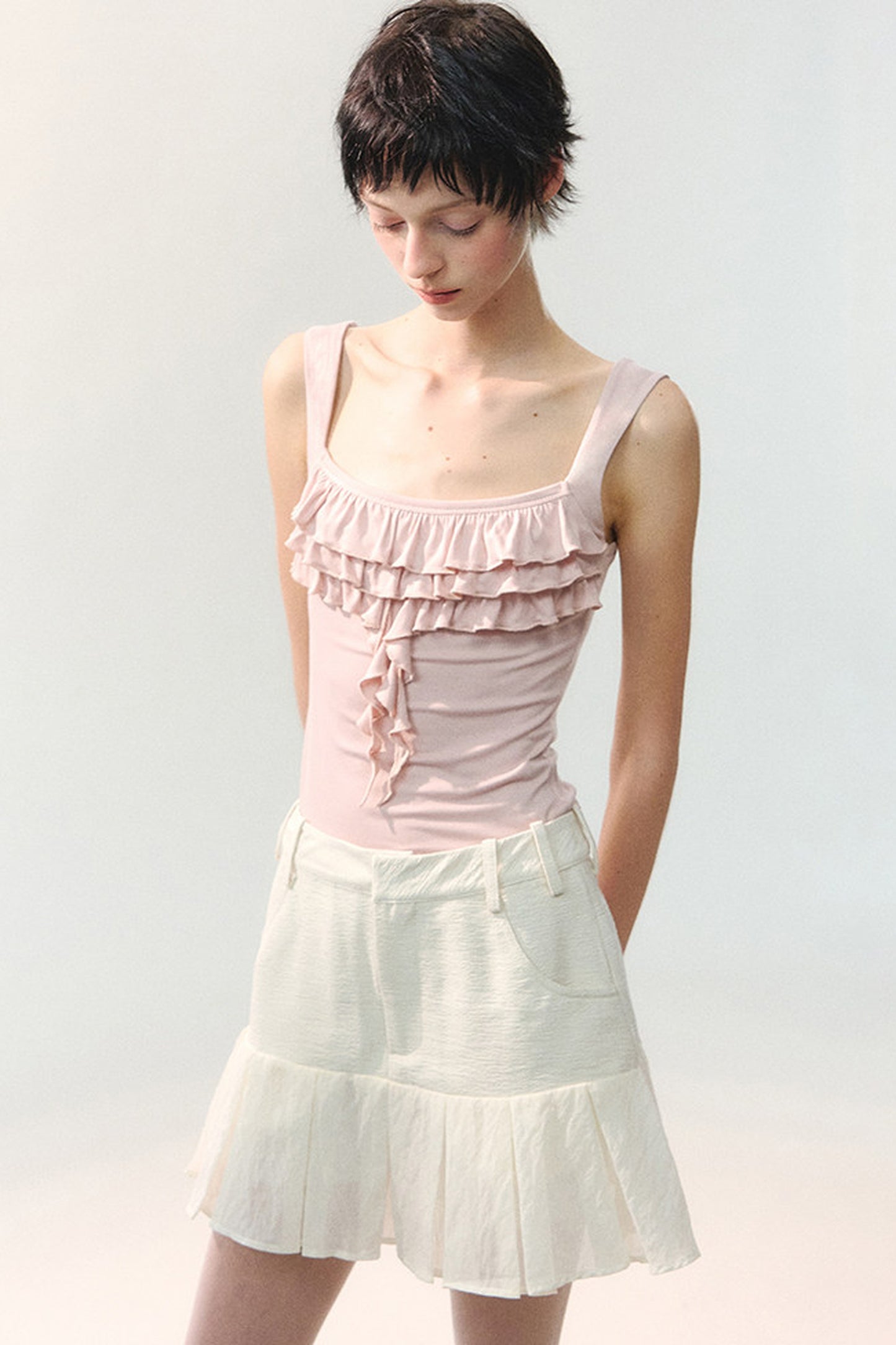 Textured Sheer Pleated Mini Skirt