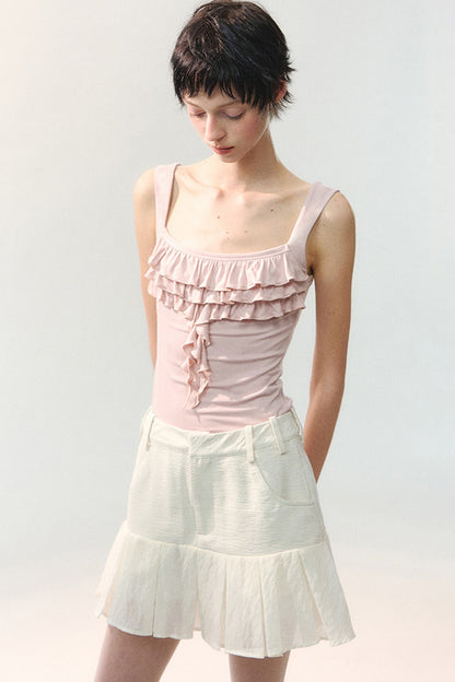 Textured Sheer Pleated Mini Skirt