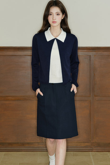Color-Block Layered-Look Wool Knit Top