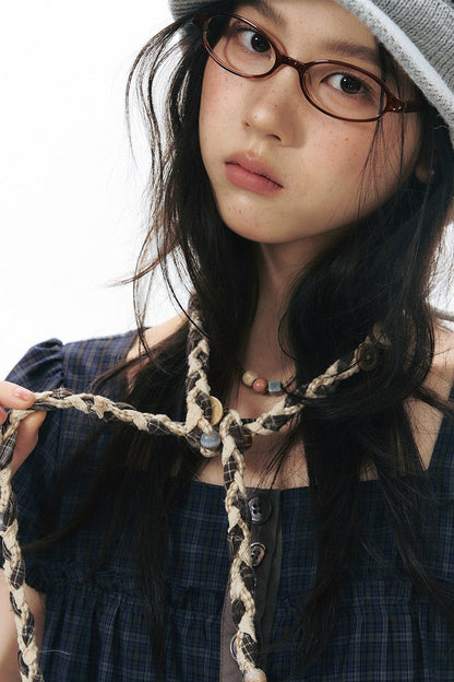 Hand-Woven Plaid Button Phone Chain