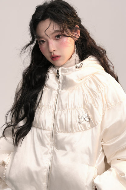 Silk Texture Pleated Puffer Jacket
