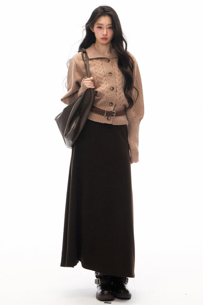 Knitted Jacket and Long A-Line Skirt Set-Up