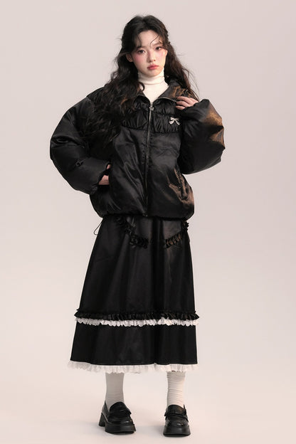 Silk Texture Pleated Puffer Jacket