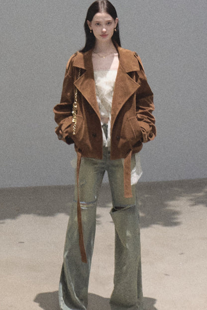 Vintage Distressed Ripped Denim Long Pants
