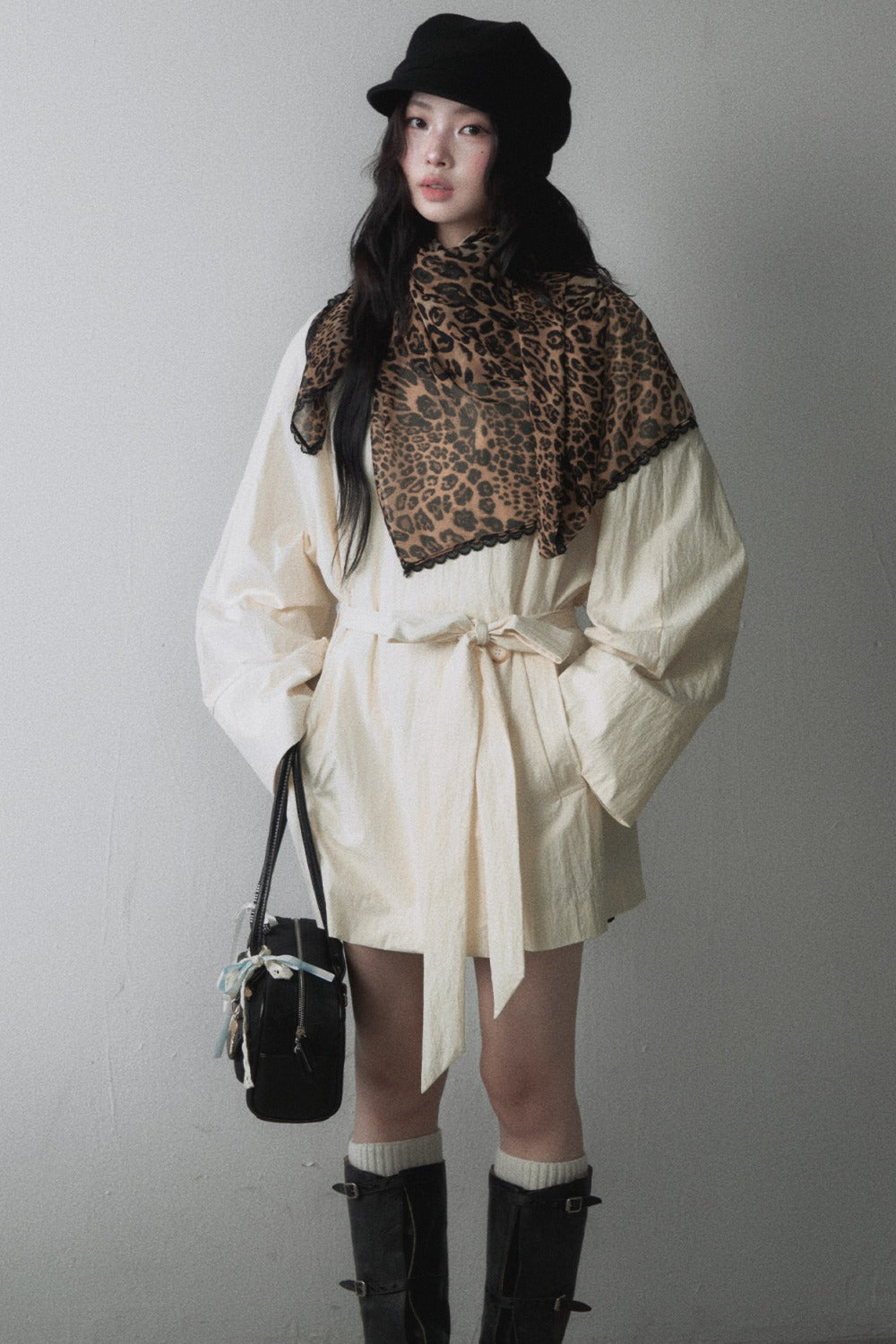 Asymmetrical Tie Waist Short Trench Coat