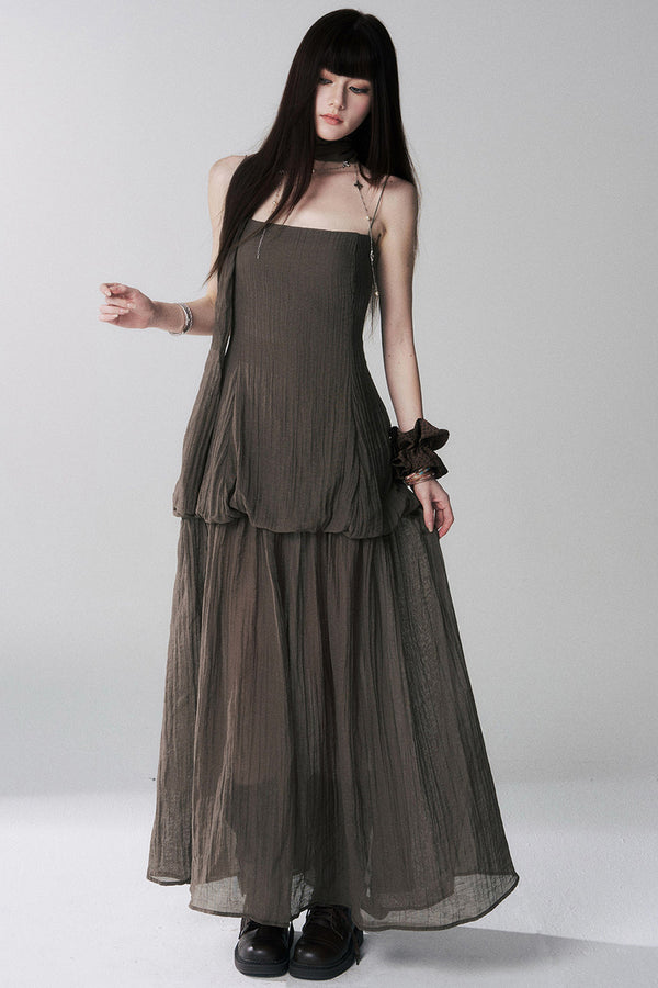 Black Spaghetti Strap Backless Maxi Dress