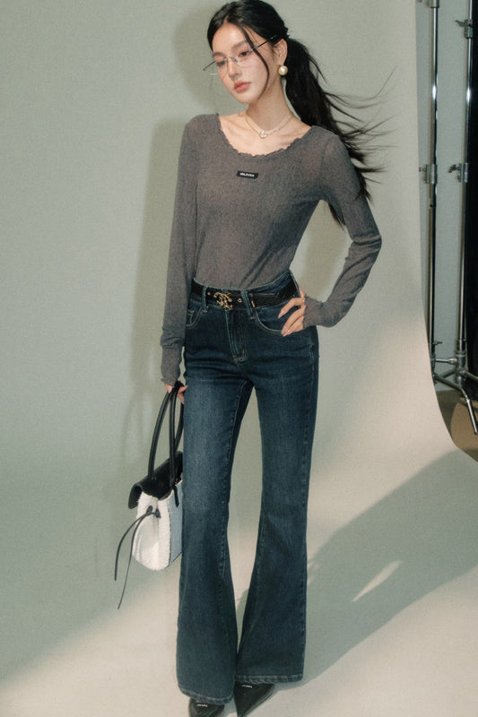 Ensemble haut en tricot à volants et pantalon