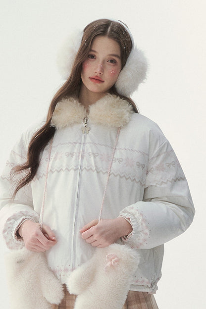 Chaqueta de plumón reversible rosa con motivo Fair Isle