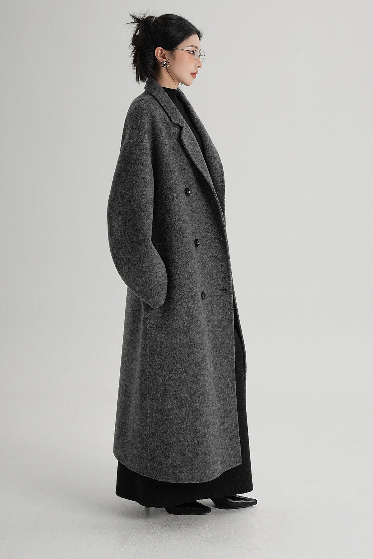 Cappotto ampio lungo in lana double face