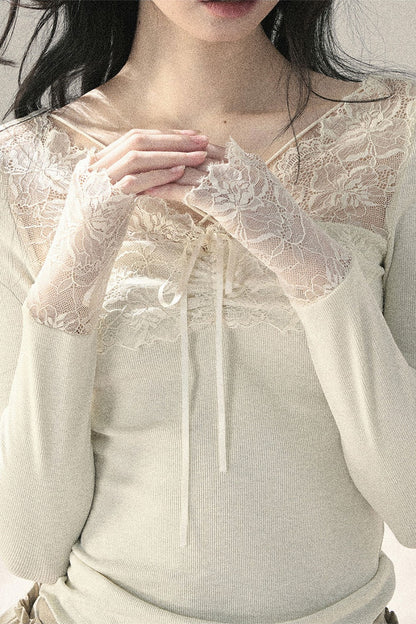 Long Sleeve Lace V-Neck Top