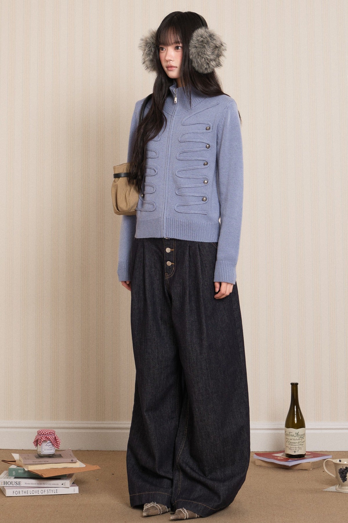 Napoleon Style Zipper Knit Cardigan