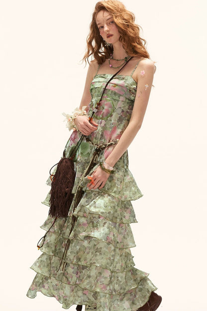 Green Floral Strapless Dress