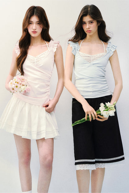 Flutter Sleeve Spliced T-Shirt