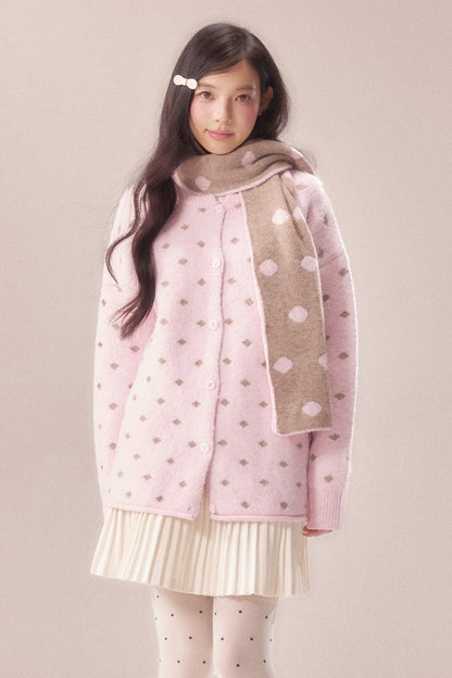 Polka Dot Scarf Knit Cardigan