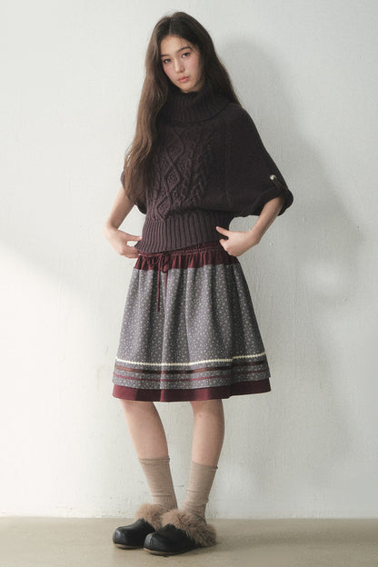 Berry Purple High-Neck Wool Knit Cape