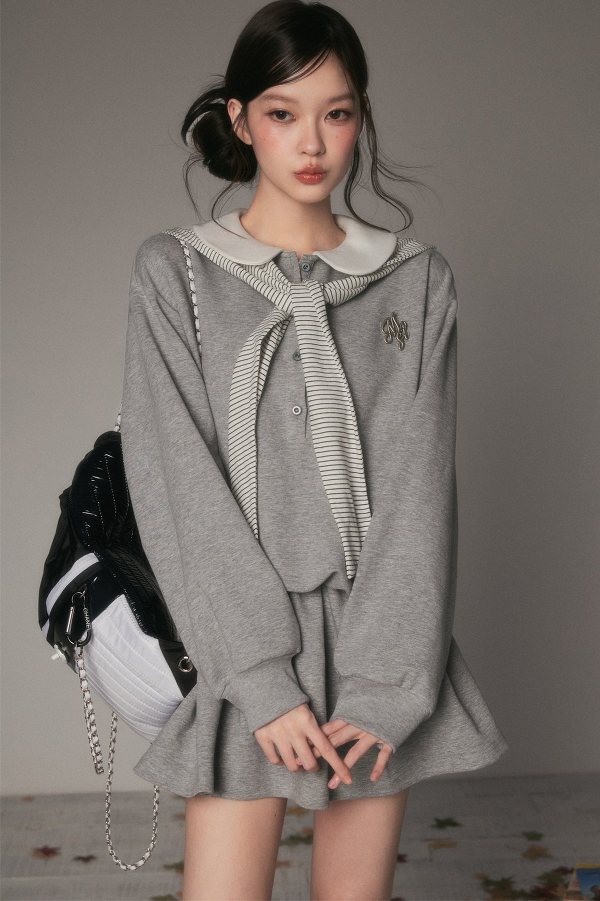 Layered-Look Long-Sleeved Sweatshirt Dress