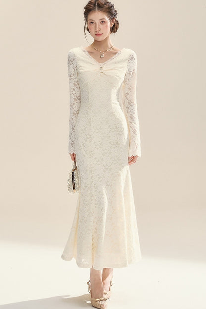 White Dew Frost Jacket and Long Dress Set-Up