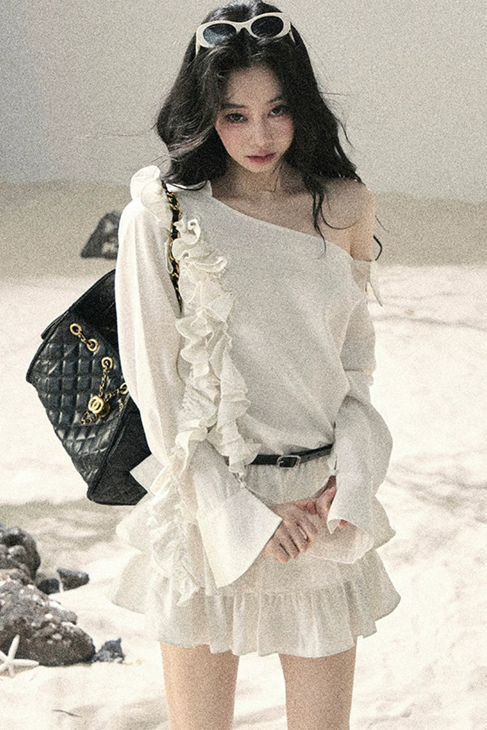 French Ruffled Off-Shoulder Dress